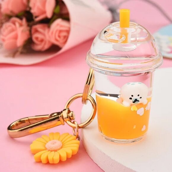Liquid Keychains Cute Boba Baby Milk Tea Animal Drink Cup Kawaii Keychains NEW - Picture 1 of 1